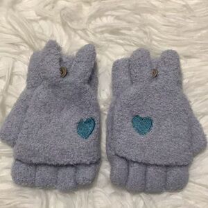 Cozy Blue Heart Kids Mittens